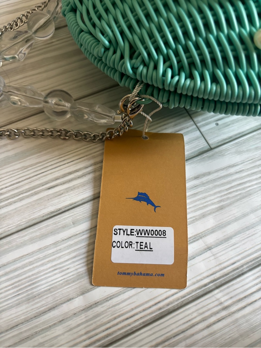 Tommy Bahama Teal Fish-Shaped Woven Bag - Picture 12 of 13